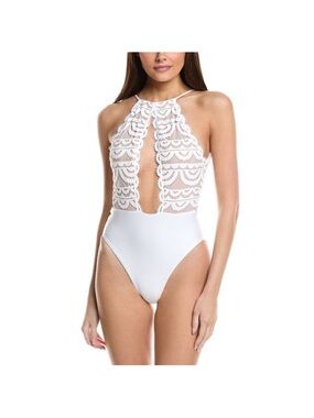 PQ Swim White Lace High-Neck One-Piece Swimsuit